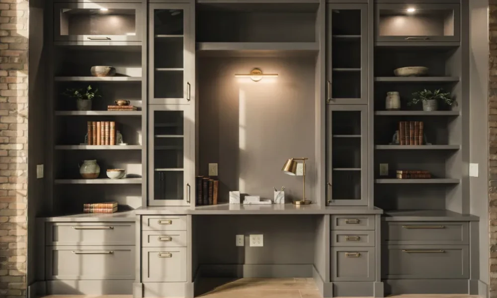 High-End Home Office Design With Custom Cabinets and Built-In Storage